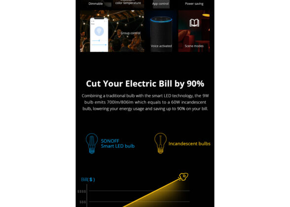 SONOFF B02-F-A60-R2 - Wi-Fi Smart LED Filament Bulb E27 A60 7W 806lm AC 220-240V CCT Change from 2200K to 6500K Dimmable