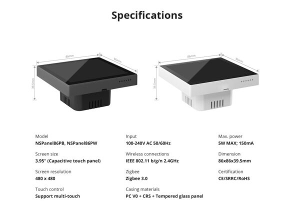 SONOFF NSPanel86PB Wi-Fi & Zigbee 3.0 Smart Scene Wall Switch (86/EU Type) - AC 100-240V - Integrated HMI Touch Panel - Smart Controller & Gateway for All Smart Devises