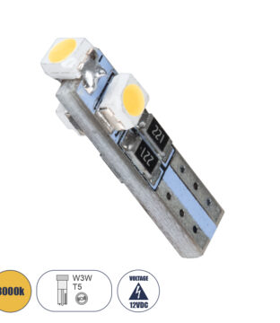 Λάμπα Αυτοκινήτου LED T5 3xSMD1210 0.9W 135lm 360° DC 12-16V IP20 Φ0.6 x Υ2cm Θερμό Λευκό 3000K