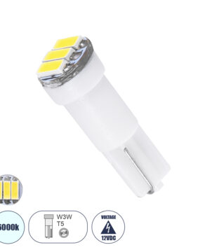 Λάμπα Αυτοκινήτου LED T5 3xSMD4014 0.9W 135lm 120° DC 12-16V IP20 Φ0.6 x Υ1.8cm Ψυχρό Λευκό 6000K