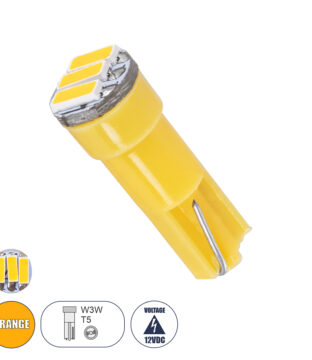 Λάμπα Αυτοκινήτου LED T5 3xSMD4014 0.9W 120lm 120° DC 12-16V IP20 Φ0.6 x Υ1.8cm Πορτοκαλί