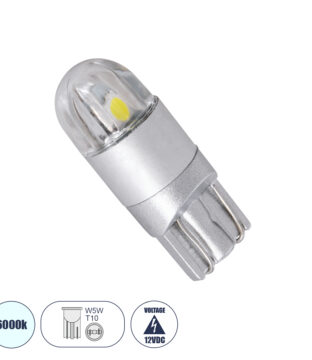 Λάμπα Αυτοκινήτου T10 W5W LED 2 SMD 3030 0.4W 60lm 360° DC 12-16V IP20 Φ1 x Υ2.5cm Ψυχρό Λευκό 6000K