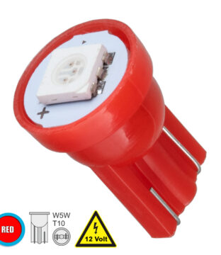 Λάμπα Αυτοκινήτου LED T10 W5W 1xSMD5050 0.28W 18lm 120° DC 12-16V IP20 Φ1.1 x Υ1.7cm Κόκκινο