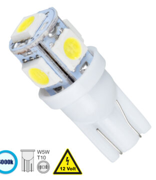 Λάμπα Αυτοκινήτου LED T10 W5W 5xSMD5050 1.3W 110lm 360° DC 12-16V IP20 Φ1.2 x Υ2.7cm Ψυχρό Λευκό 6000K