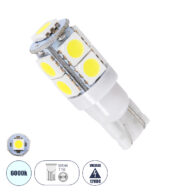 Λάμπα Αυτοκινήτου LED T10 W5W 9xSMD5050 2.1W 198lm 360° DC 12-16V IP20 Φ1.2 x Υ3.1cm Ψυχρό Λευκό 6000K