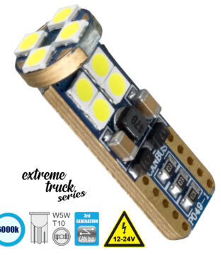 Λάμπα Αυτοκίνητου T10 W5W 3rd Generation Can-Bus Extreme Truck Series LED 12 SMD 3030 6W 900lm 360° DC 12-24V IP20 Ψυχρό Λευκό 6000K