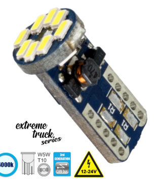 Λάμπα Αυτοκίνητου T10 W5W 3rd Generation Can-Bus Extreme Truck Series LED 12 SMD 3014 3.2W 480lm 360° DC 12-24V IP20 Ψυχρό Λευκό 6000K