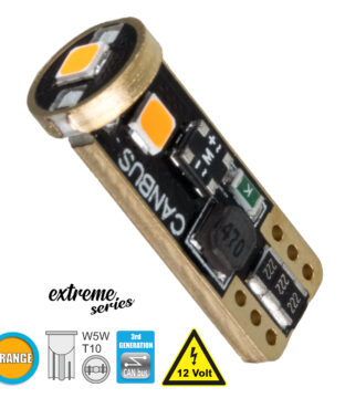 Λάμπα Αυτοκίνητου T10 W5W 3rd Generation Can-Bus Extreme Series LED 3 SMD 3030 3W 360lm 360° DC 12V IP20 Πορτοκαλί