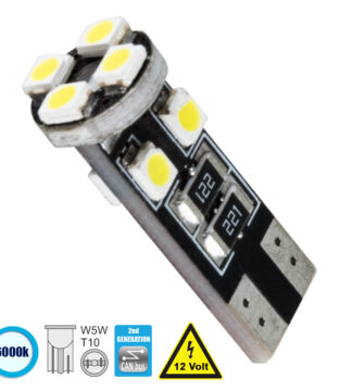 Λάμπα Αυτοκίνητου T10 W5W 2rd Generation Can-Bus Series LED 8 SMD 1210 2.6W 390lm 360° DC 12V IP20 Ψυχρό Λευκό 6000K