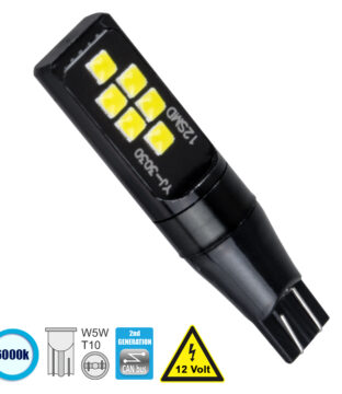 Λάμπα Αυτοκίνητου T10 W5W 2nd Generation Can-Bus Series LED 12 SMD 3030 8W 1200lm 360° DC 12V IP20 Ψυχρό Λευκό 6000K