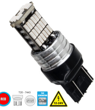 Λάμπα Αυτοκίνητου T20 – 7443 – W21/5W 2rd Generation Can-Bus Series LED 45 SMD 4014 9W 1080lm 360° DC 12V IP20 Κόκκινο