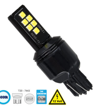 Λάμπα Αυτοκίνητου T20 – 7443 – W21/5W 2nd Generation Can-Bus Series LED 12 SMD 3030 8W 1200lm 360° DC 12V IP20 Ψυχρό Λευκό 6000K