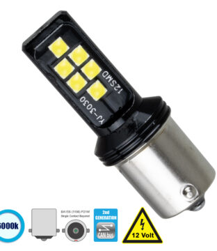 Λάμπα Αυτοκίνητου 1156 – BA15S – P21W 2nd Generation Can-Bus Series LED 12 SMD 3030 8W 1200lm 360° DC 12V IP20 Ψυχρό Λευκό 6000K