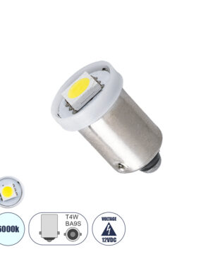 T4W BA9S BA9S T4W 81282 Λάμπα Αυτοκίνητου 5050 1SMD HIGH BRIGHT 0.12W 12LM DC12V IP20 Ψυχρό Λευκό 6000K