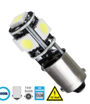 Λάμπα Αυτοκίνητου BA9S – T4W 2nd Generation Can-Bus Series LED 5 SMD 5050 2W 300lm 360° DC 12V IP20 Ψυχρό Λευκό 6000K