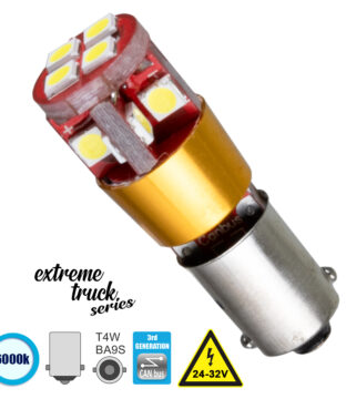 Λάμπα Φορτηγού BA9S – T4W 3rd Generation Can-Bus Extreme Truck Series LED 12 SMD 3030 6W 900lm 360° DC 24-32V IP20 Ψυχρό Λευκό 6000K