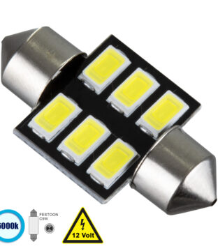 Λάμπα Αυτοκίνητου 31mm FESTOON – C5W LED 6 SMD 5630 3W 450lm 120° DC 12V IP20 Ψυχρό Λευκό 6000K