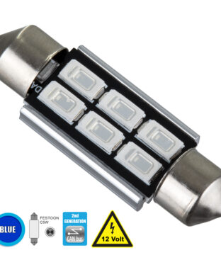 Λάμπα Αυτοκίνητου 39mm FESTOON – C5W 2nd Generation Can-Bus Series LED 6 SMD 5630 4W 480lm 120° DC 12V IP20 Μπλε