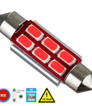 Λάμπα Αυτοκίνητου 39mm FESTOON – C5W 2nd Generation Can-Bus Series LED 6 SMD 5630 4W 480lm 120° DC 12V IP20 Κόκκινο