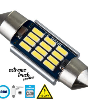 Λάμπα Αυτοκινήτου & Φορτηγού 36mm FESTOON – C5W 3rd Generation Can-Bus Extreme Truck Series LED 12 SMD 4014 3.6W 540lm 120° DC 12-24V IP20 Ψυχρό Λευκό 6000K