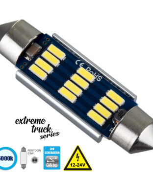 Λάμπα Αυτοκινήτου & Φορτηγού 42mm FESTOON – C5W 3rd Generation Can-Bus Extreme Truck Series LED 12 SMD 4014 3.6W 540lm 120° DC 12-24V IP20 Ψυχρό Λευκό 6000K