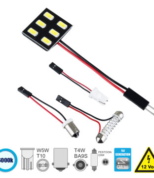 Λάμπα Αυτοκινήτου LED PCB PLATE – T10 – W5W – BA9S – T4W – FESTOON – C5W 1st Generation Can-Bus Series LED 6 SMD 5630 2W 300lm 120° DC 12V IP20 Ψυχρό Λευκό 6000K