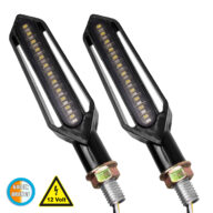 ΣΕΤ 2 x Φλάς Μοτοσυκλέτας Universal Knife LED SMD 5050 5W DC 12V 2 Λειτουργιών Λευκό 6000K για Φώτα Ημέρας & με Τρεχούμενο Εφέ Φωτισμού Πορτοκαλί για Φλας Αδιάβροχα IP65