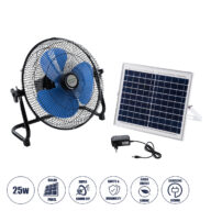 Solar Fan Αυτόνομος Ηλιακός Επιδαπέδιος Ανεμιστήρας 25W 2 Λειτουργιών Ρεύματος με AC 220-240V ή με Φωτοβολταϊκό Panel 9V 12W & Επαναφορτιζόμενη Μπαταρία Li-ion 7.4V 4400mAh – 12 Ταχύτητες – Ενσωματωμένο USB 2.0 Charger Συσκευών – IP20 – Μ42 x Π20 x Υ35cm – Μαύρο & Μπλε – 2 Years Warranty