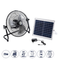 Solar Fan Αυτόνομος Ηλιακός Επιδαπέδιος Ανεμιστήρας 25W 2 Λειτουργιών Ρεύματος με AC 220-240V ή με Φωτοβολταϊκό Panel 9V 12W & Επαναφορτιζόμενη Μπαταρία Li-ion 7.4V 4400mAh – 12 Ταχύτητες – Ενσωματωμένο USB 2.0 Charger Συσκευών – IP20 – Μ42 x Π20 x Υ35cm – Μαύρο & Ασημί – 2 Years Warranty