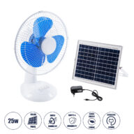 Solar Fan Αυτόνομος Ηλιακός Επιτραπέζιος Ανεμιστήρας 25W 2 Λειτουργιών Ρεύματος με AC 220-240V ή με Φωτοβολταϊκό Panel 9V 12W & Επαναφορτιζόμενη Μπαταρία Li-ion 7.4V 4400mAh – 3 Ταχύτητες – IP20 – Μ24 x Π36 x Υ49cm – Λευκό & Μπλε – 2 Years Warranty