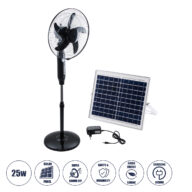 Solar Fan Αυτόνομος Ηλιακός Επιδαπέδιος Ανεμιστήρας 25W 2 Λειτουργιών Ρεύματος με AC 220-240V ή με Φωτοβολταϊκό Panel 9V 12W & Επαναφορτιζόμενη Μπαταρία Li-ion 7.4V 4400mAh – 3 Ταχύτητες – Ενσωματωμένο USB 2.0 Charger Συσκευών – IP20 – Μ44 x Π37.5 x Υ132cm – Μαύρο – 2 Years Warranty