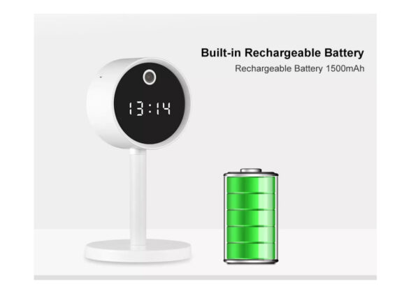 Rechargeable Table Camera WiFi HD 1080P 160° 1500mAh Two Way Audio Motion Detection & Digital Clock - Επαναφορτιζόμενη Επιτραπέζια Κάμερα WiFi HD 1080P 160° 1500mAh Διπλή Κατέυθυνση Ομιλίας Ανιχνευτή Κίνησης & Ψηφιακό Ρολόι - Λευκό