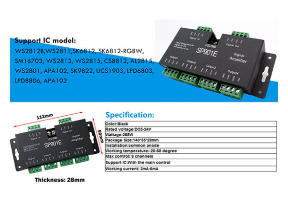 LED Digital RGB Ενισχυτής Σήματος SP901E LED Pixel WS2812B WS2811 SPI Signal Amplifier Repeater 10000 IC Professional Series 5v - 12v - 24v GloboStar 88774