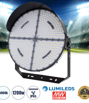 LED Προβολέας Γηπέδου 1200W 192000LM 60° AC 100-277V IP65 – Ψυχρό Λευκό 5000K – MeanWell Driver & LumiLEDs Chip – 5 Years Warranty