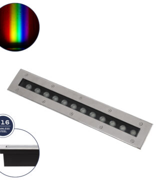 Χωνευτό Φωτιστικό Wall Washer Δαπέδου LED 12W 1020lm 10° DC 24V Αδιάβροχο IP68 L50 x W9 x H7.2cm RGBW DMX512 – Ανοξείδωτο Ατσάλι – 3 Years Warranty