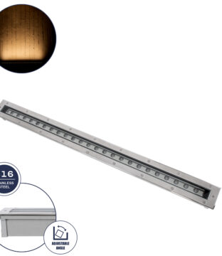 Χωνευτό Φωτιστικό Wall Washer Δαπέδου LED 24W 2160lm 10° DC 24V Αδιάβροχο IP68 με Ρυθμιζόμενη Γωνία Φωτισμού L108 x W9 x H7.5cm Θερμό Λευκό 2700K – Ανοξείδωτο Ατσάλι – 3 Years Warranty