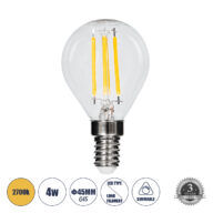 Λάμπα E14 G45 Γλομπάκι LED FILAMENT 4W 440 lm 320° AC 85-265V Edison Retro με Διάφανο Γυαλί Θερμό Λευκό 2700 K Dimmable