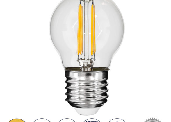 Λάμπα LED Long Filament E27 G45 Γλομπάκι 5W 500lm 360° AC 220-240V IP20 Φ4.5 x Υ7.5cm Θερμό Λευκό 2700K με Διάφανο Γυαλί - Dimmable - 3 Years Warranty