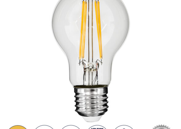 Λάμπα LED Long Filament E27 A60 Γλόμπος 8W 800lm 360° AC 220-240V IP20 Φ6 x Υ10.5cm Θερμό Λευκό 2700K με Διάφανο Γυαλί - Dimmable - 3 Years Warranty