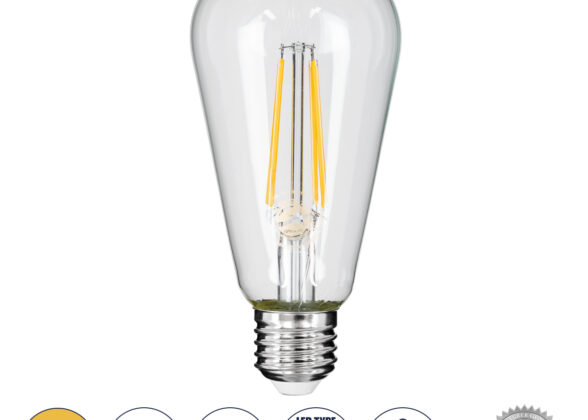 Λάμπα LED Long Filament E27 ST64 Αχλάδι 8W 800lm 360° AC 220-240V IP20 Φ6.4 x Υ14cm Θερμό Λευκό 2700K με Διάφανο Γυαλί - Dimmable - 3 Years Warranty