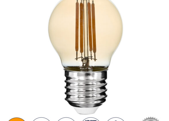 Λάμπα LED Long Filament E27 G45 Γλομπάκι 4W 350lm 360° AC 220-240V IP20 Φ4.5 x Υ7.5cm Ultra Θερμό Λευκό 2200K με Μελί Γυαλί - Dimmable - 3 Years Warranty