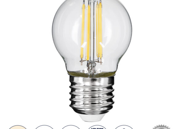 Λάμπα LED Long Filament E27 G45 Γλομπάκι 6W 660lm 360° AC 220-240V IP20 Φ4.5 x Υ7.5cm Φυσικό Λευκό 4000K με Διάφανο Γυαλί - Dimmable - 3 Years Warranty