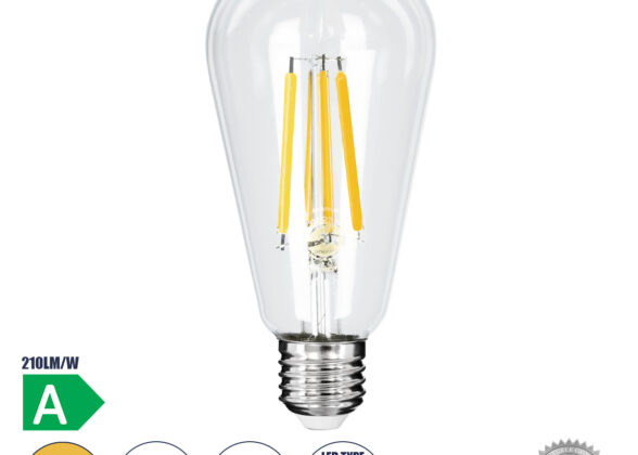 Λάμπα LED Long Filament E27 ST64 Αχλάδι 4W 840lm 360° AC 220-240V IP20 Φ6.4 x Υ14.5cm Θερμό Λευκό 2700K με Διάφανο Γυαλί - Pro Series 210lm/W - A Ενεργειακή Κλάση - 3 Χρόνια Εγγύηση