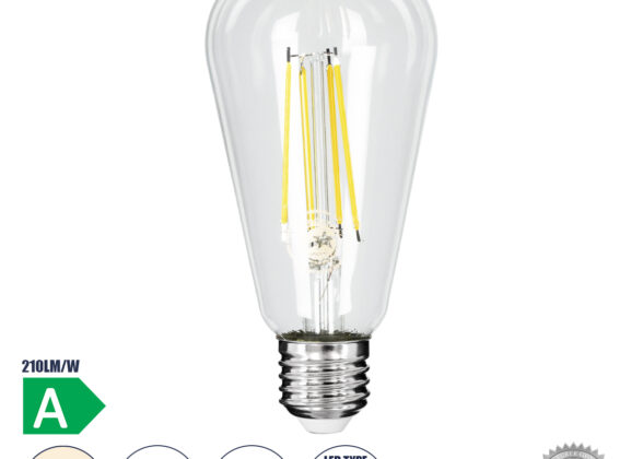 Λάμπα LED Long Filament E27 ST64 Αχλάδι 4W 840lm 360° AC 220-240V IP20 Φ6.4 x Υ14.5cm Φυσικό Λευκό 4000K με Διάφανο Γυαλί - Pro Series 210lm/W - A Ενεργειακή Κλάση - 3 Χρόνια Εγγύηση