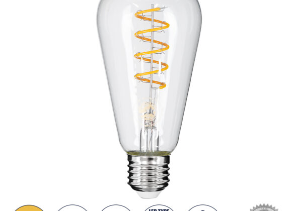 Λάμπα LED Soft S Spiral Filament E27 ST64 Αχλάδι 4W 300lm 360° AC 220-240V IP20 Φ6.4 x Υ14cm Θερμό Λευκό 2700K με Διάφανο Γυαλί - Dimmable - 3 Years Warranty