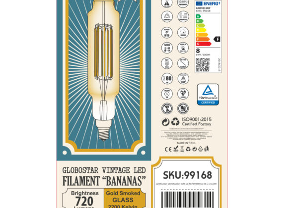 Λάμπα LED Long Filament E27 BTT80 BANANAS Γλόμπος 8W 720lm 360° AC 220-240V IP20 Φ7.8 x Υ34.5cm Ultra Θερμό Λευκό 2200K με Μελί Γυαλί - Dimmable - 3 Years Warranty