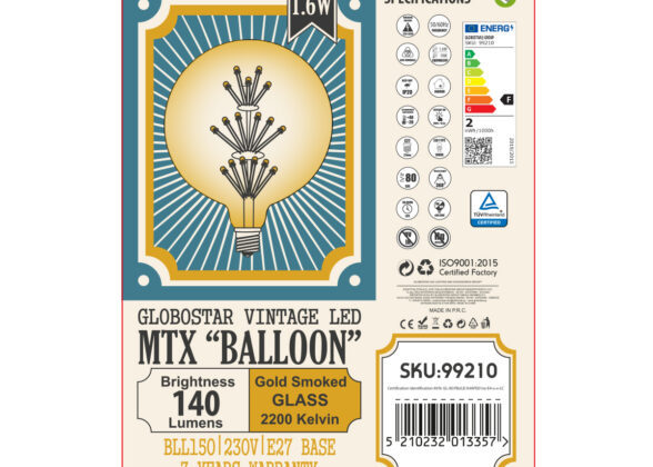 Λάμπα E27 BLL150 MTX Balloon DIODE HP LED String 3W 300 lm 320° AC 85-265V Edison Retro με Μελί Γυαλί Ultra Θερμό Λευκό 2200 K