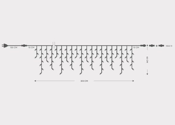 ΒΡΟΧΗ, 144 LED 5mm, 230V, ΕΠΕΚΤΑΣΗ ΕΩΣ 8, ΠΡΟΕΚΤΑΣΗ ΠΑΡΟΧΗΣ 150cm, ΠΡΑΣΙΝΟ ΚΑΛΩΔΙΟ, ΚΑΟΥΤΣΟΥΚ, ΘΕΡΜΟ ΛΕΥΚΟ LED, 300cmx60cm,  ΙΡ65