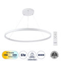 Κρεμαστό Φωτιστικό Δαχτυλίδι-Κύκλος LED CCT 67W 7504lm 360° AC 220-240V - Εναλλαγή Φωτισμού μέσω Τηλεχειριστηρίου All In One Ψυχρό 6000k+Φυσικό 4500k+Θερμό 2700k Dimmable Φ80cm - Λευκό - 3 Years Warranty