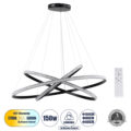 Κρεμαστό Φωτιστικό Δαχτυλίδι-Κύκλος LED CCT 150W 18379lm 360° AC 220-240V - Εναλλαγή Φωτισμού μέσω Τηλεχειριστηρίου All In One Ψυχρό 6000k+Φυσικό 4500k+Θερμό 2700k Dimmable Φ60+80+100cm - Μαύρο - 3 Years Warranty